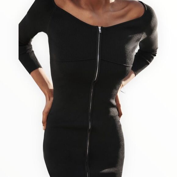 ZARA | Black | KNIT DRESS WITH ZIPPER - Picture 6 of 11